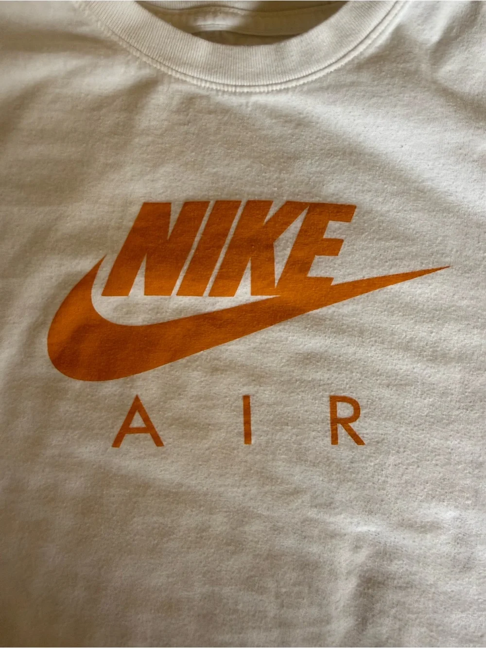 Nike Air White Short-Sleeve Tee with Orange Swoosh Logo Youth Large